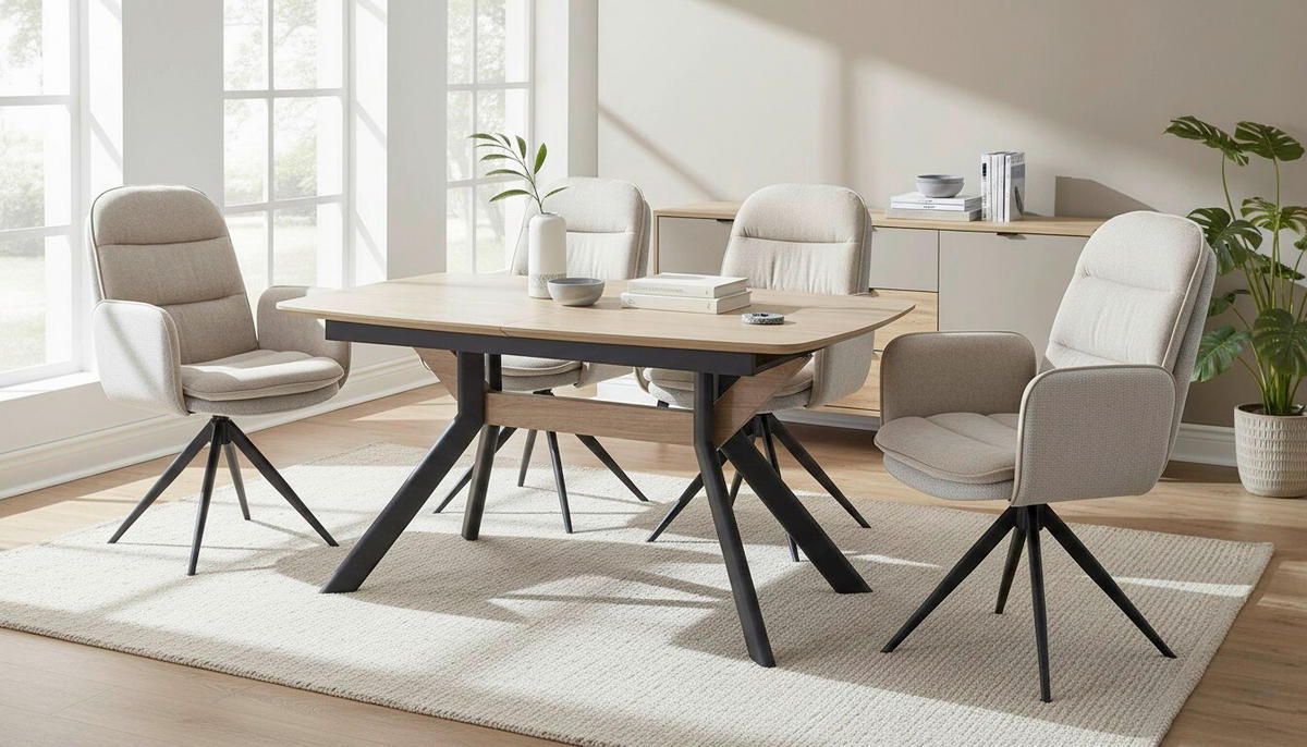 ARMLEHNSTUHL  Sitzfläche 360° drehbar Webstoff  Schwarz, Beige, Beigebraun  - Beige/Beigebraun, MODERN, Textil/Metall (62.5/99/71cm) - Livetastic