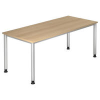 SCHREIBTISCH höhenverstellbar  - Eichefarben/Silberfarben, KONVENTIONELL, Holzwerkstoff/Metall (180/80/68-76cm) - Venda
