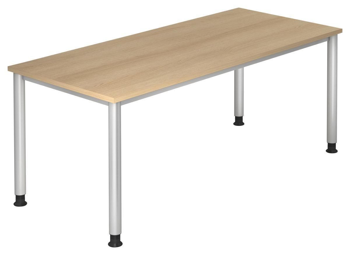 SCHREIBTISCH höhenverstellbar  - Eichefarben/Silberfarben, KONVENTIONELL, Holzwerkstoff/Metall (180/80/68-76cm) - Venda