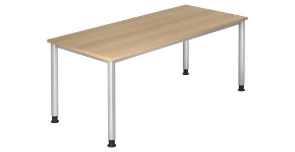 SCHREIBTISCH höhenverstellbar  - Eichefarben/Silberfarben, KONVENTIONELL, Holzwerkstoff/Metall (180/80/68-76cm) - Venda