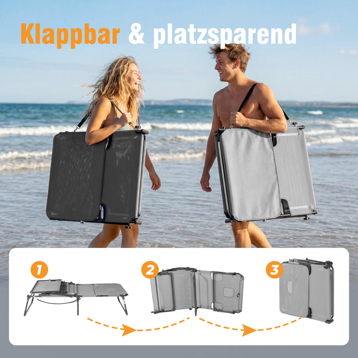 SONNENLIEGE 200/34/70 cm  - Dunkelgrau/Grau, Basics, Textil/Metall (200/34/70cm) - Modante
