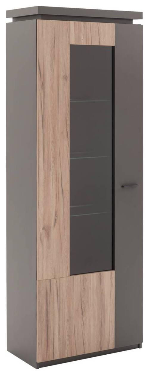 VITRINE Grau, Eichefarben Befestigungsmaterial, Oberplattenbeleuchtung - Eichefarben/Anthrazit, Design, Glas/Holzwerkstoff (70/198/38cm) - Carryhome