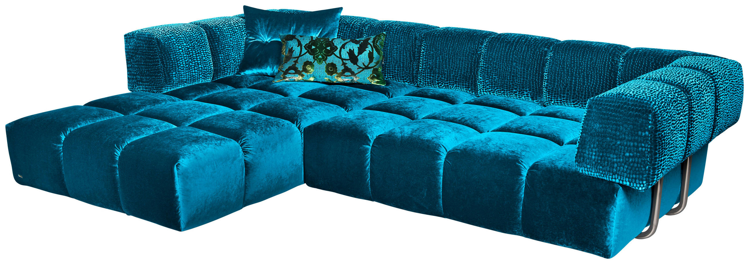 ECKSOFA in Velours Blau  215/310 cm  - Blau/Schwarz, Trend, Kunststoff/Textil (215/310cm) - Bretz