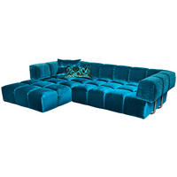 ECKSOFA in Velours Blau  215/310 cm  - Blau/Schwarz, Trend, Kunststoff/Textil (215/310cm) - Bretz