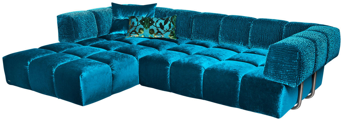 ECKSOFA in Velours Blau  215/310 cm  - Blau/Schwarz, Trend, Kunststoff/Textil (215/310cm) - Bretz