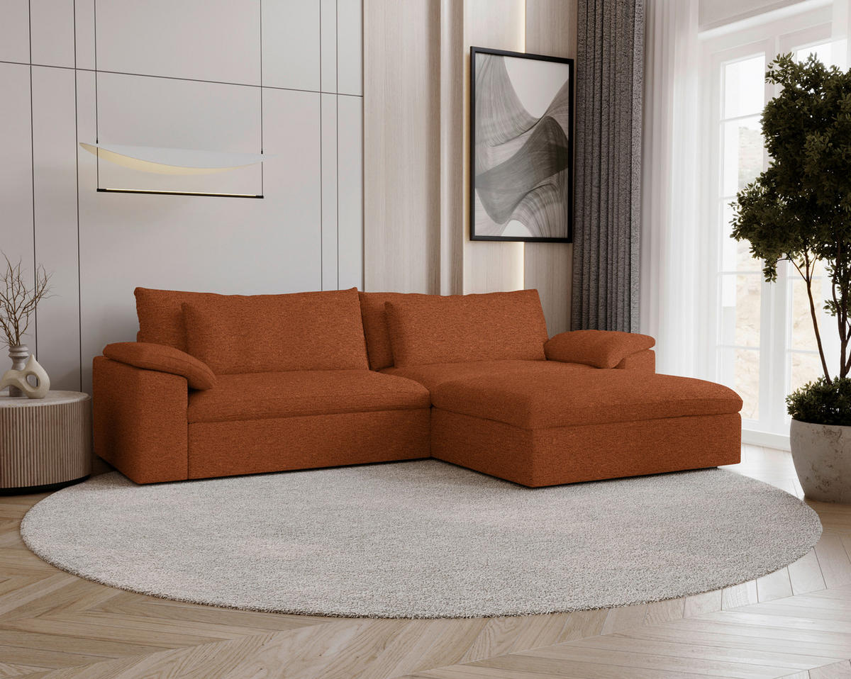 ECKSOFA Flachgewebe Rostfarben  - Rostfarben/Schwarz, Modern, Kunststoff/Textil (306/198cm) - Carryhome