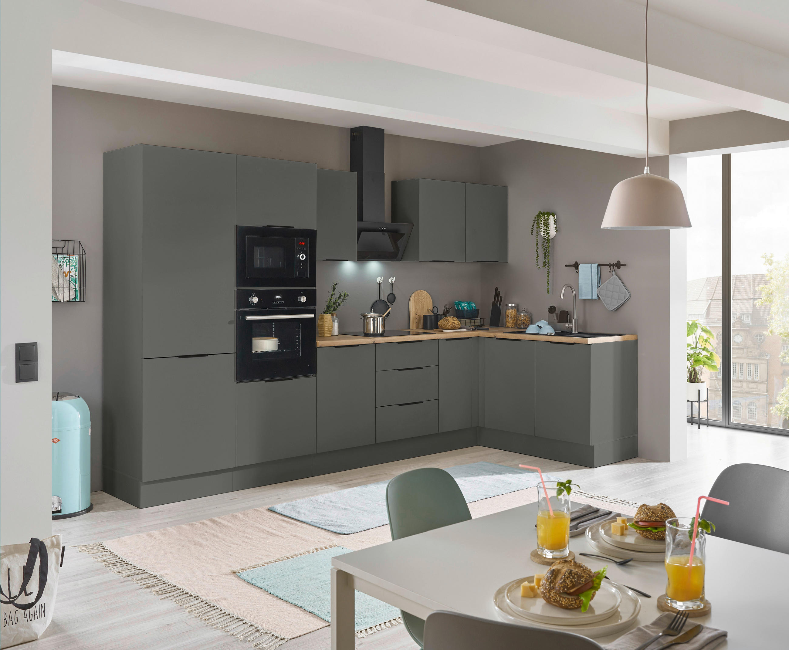 ECKKÜCHE 330/165 cm  in Graphitfarben  - Schwarz/Graphitfarben, Basics, Holzwerkstoff/Metall (330/165cm) - Carryhome