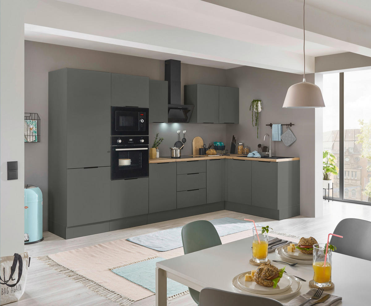 ECKKÜCHE 330/165 cm  in Graphitfarben  - Schwarz/Graphitfarben, Basics, Holzwerkstoff/Metall (330/165cm) - Carryhome