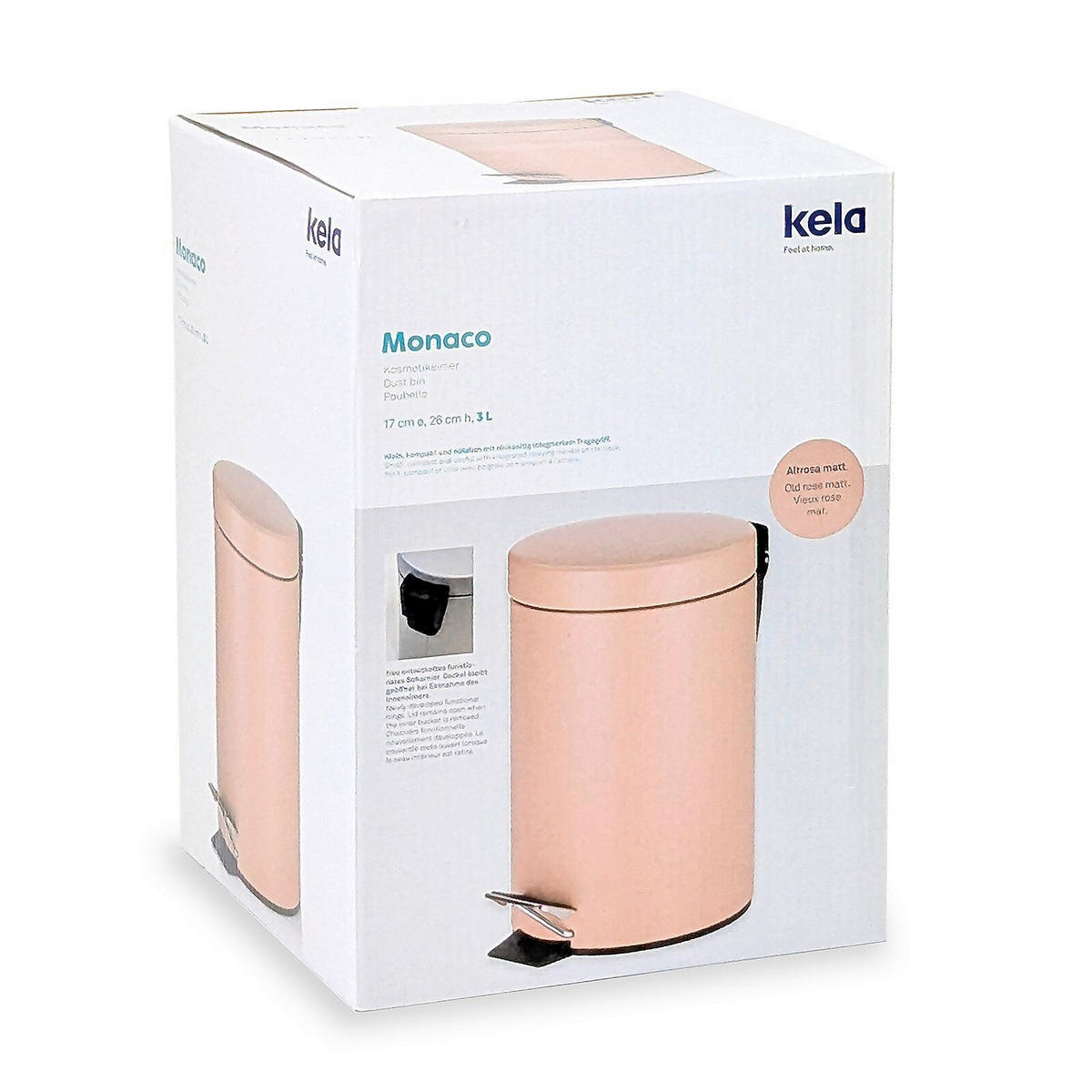 KOSMETIKEIMER MONACO 3 L  - Hellrosa/Schwarz, Basics, Kunststoff/Metall (17/26cm) - Kela