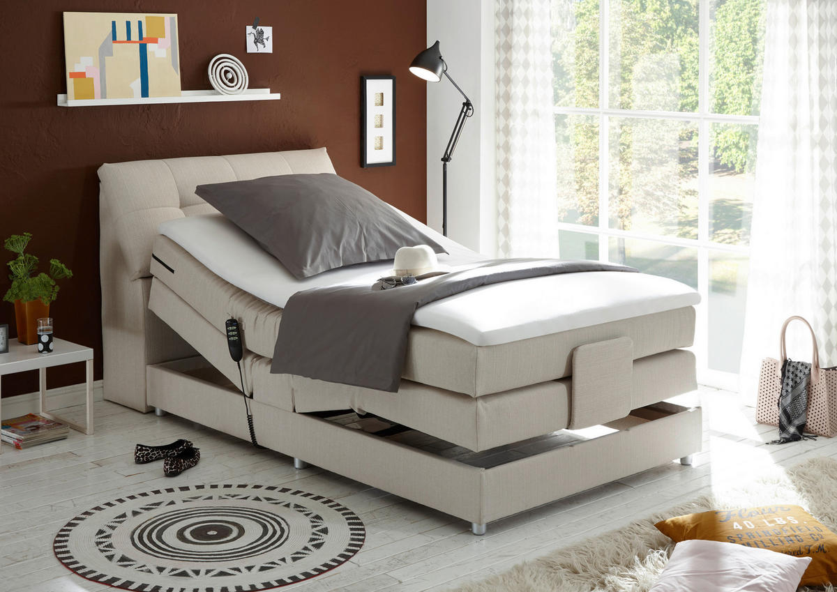BOXSPRINGBETT 120/200 cm,  in Creme, Matratze, Bettkasten, Topper, motorische Verstellbarkeit, H2 = mittel  - Silberfarben/Creme, Design, Kunststoff/Textil (120/200cm) - Esposa