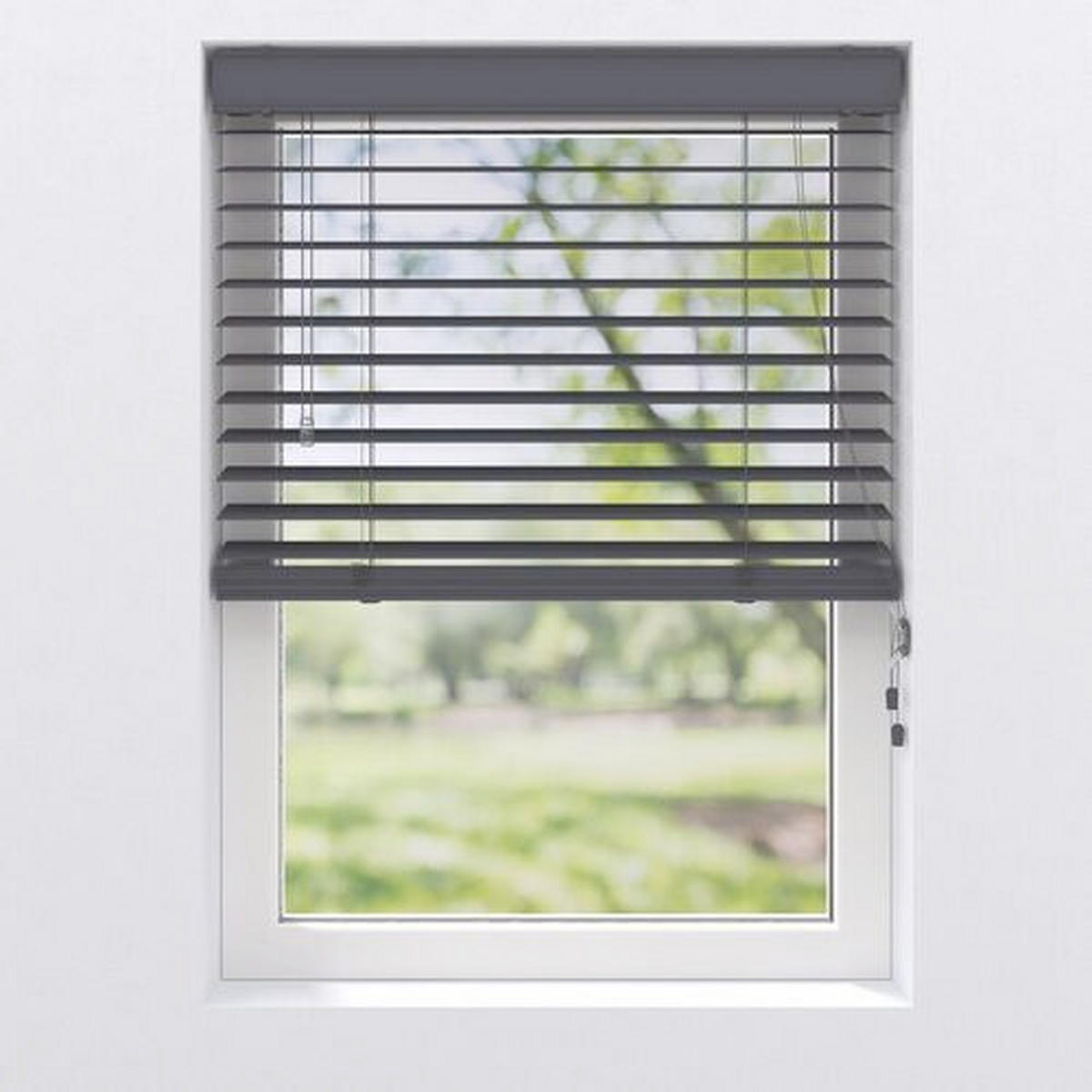 Jalousie 50mm in Holzoptik  - Anthrazit, Design, Kunststoff (60/130cm)