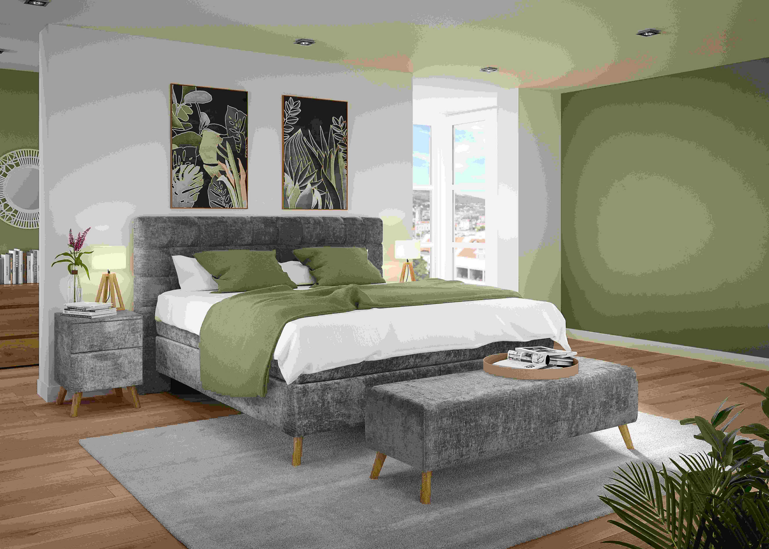 BETTBANK Webstoff Eiche Dunkelgrau  - Eichefarben/Dunkelgrau, Design, Holz/Textil (145/45/48cm) - Esposa