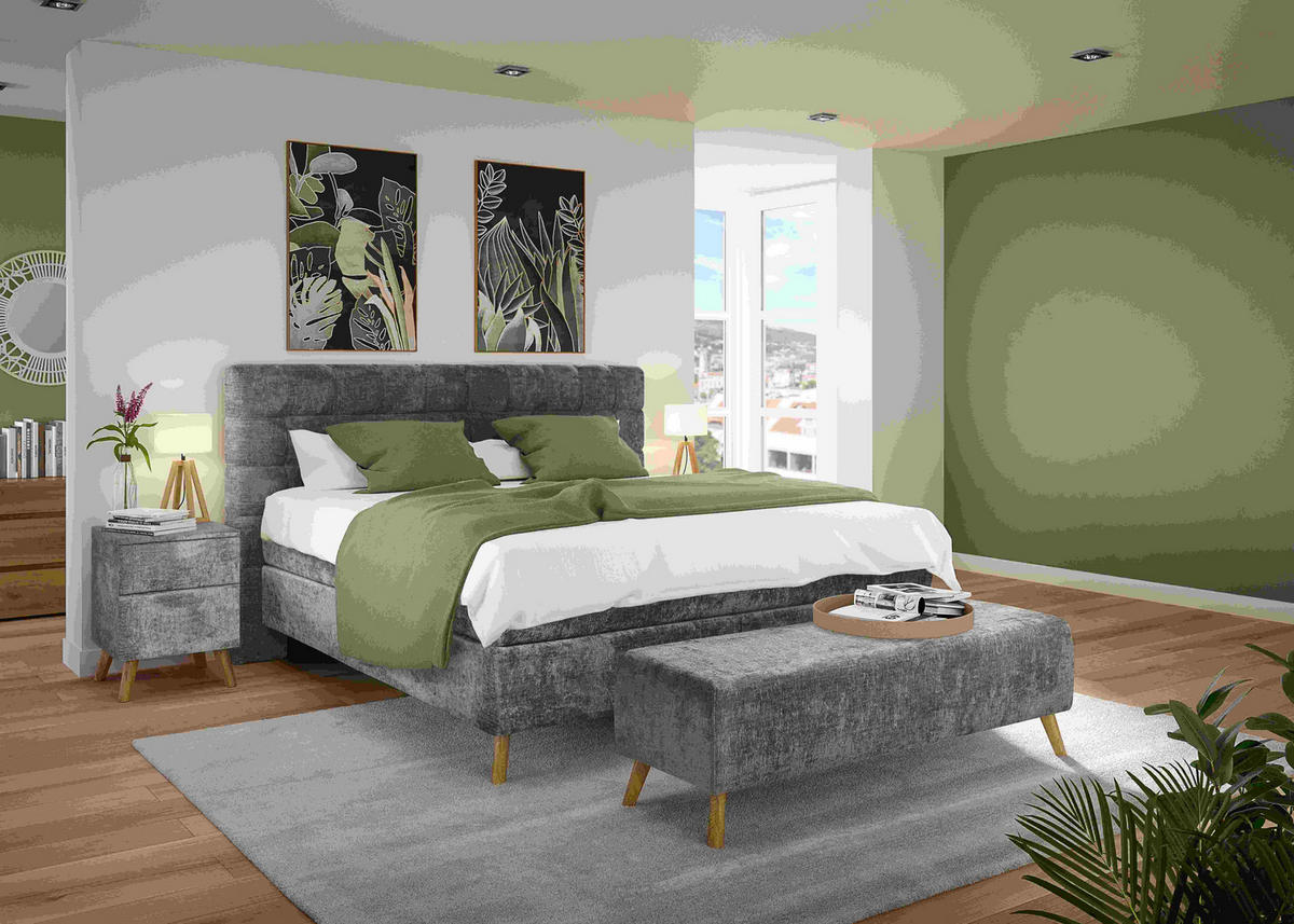 BOXSPRINGBETT 160/200 cm  in Dunkelgrau  - Eichefarben/Dunkelgrau, Design, Holz/Textil (160/200cm) - Esposa