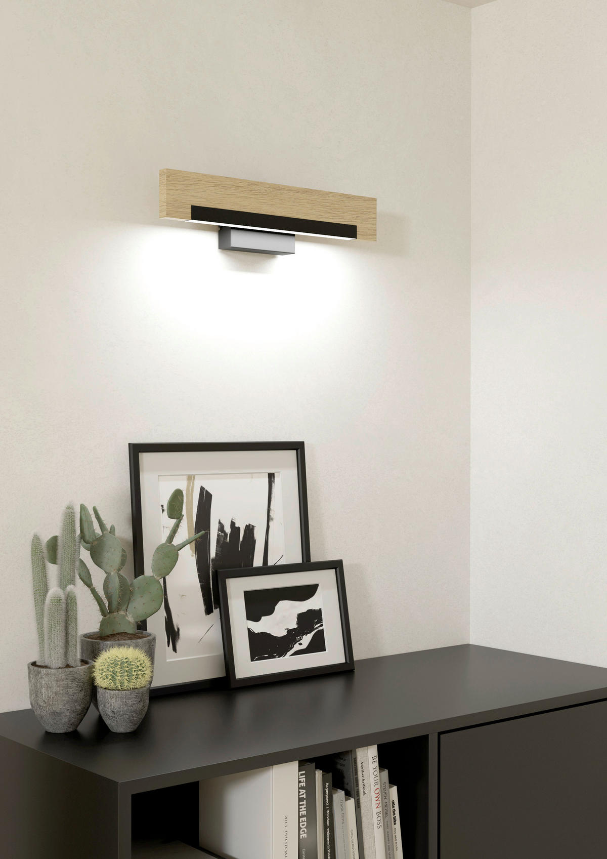 LED-WANDLEUCHTE - Weiss/Schwarz, Natur, Holz/Kunststoff (44/10,5/7,5cm)