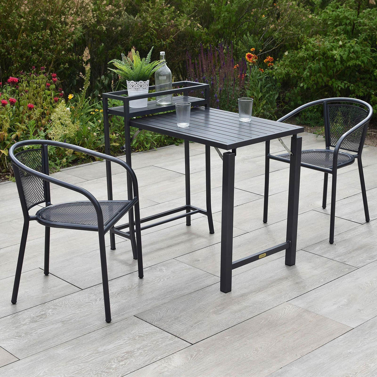 BALKONSET  3-teilig  - Graphitfarben, KONVENTIONELL, Metall - Gardenson