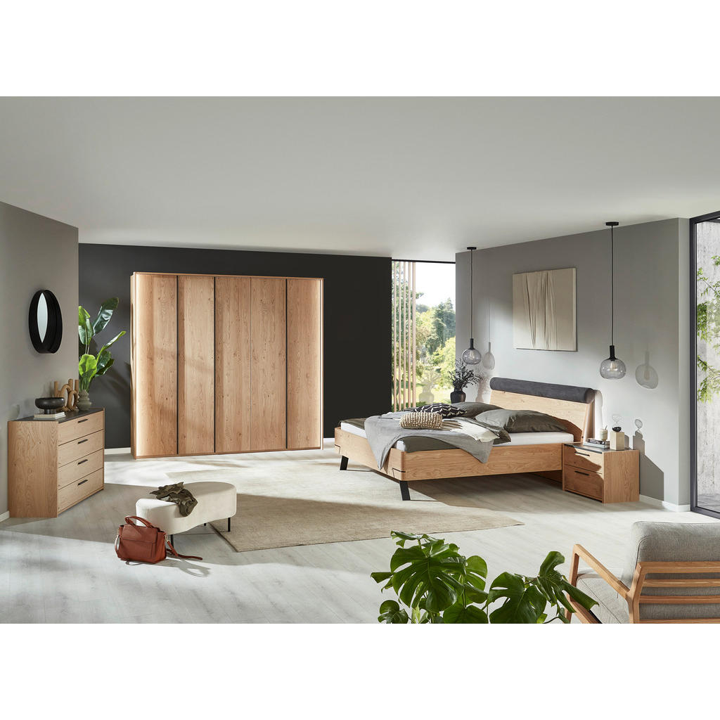 Thumbnail - Dieter Knoll Bett Neva, Anthrazit, Eiche, Holz, Balkeneiche, furniert, 180x200 cm, Schlafzimmer, Betten, Doppelbetten