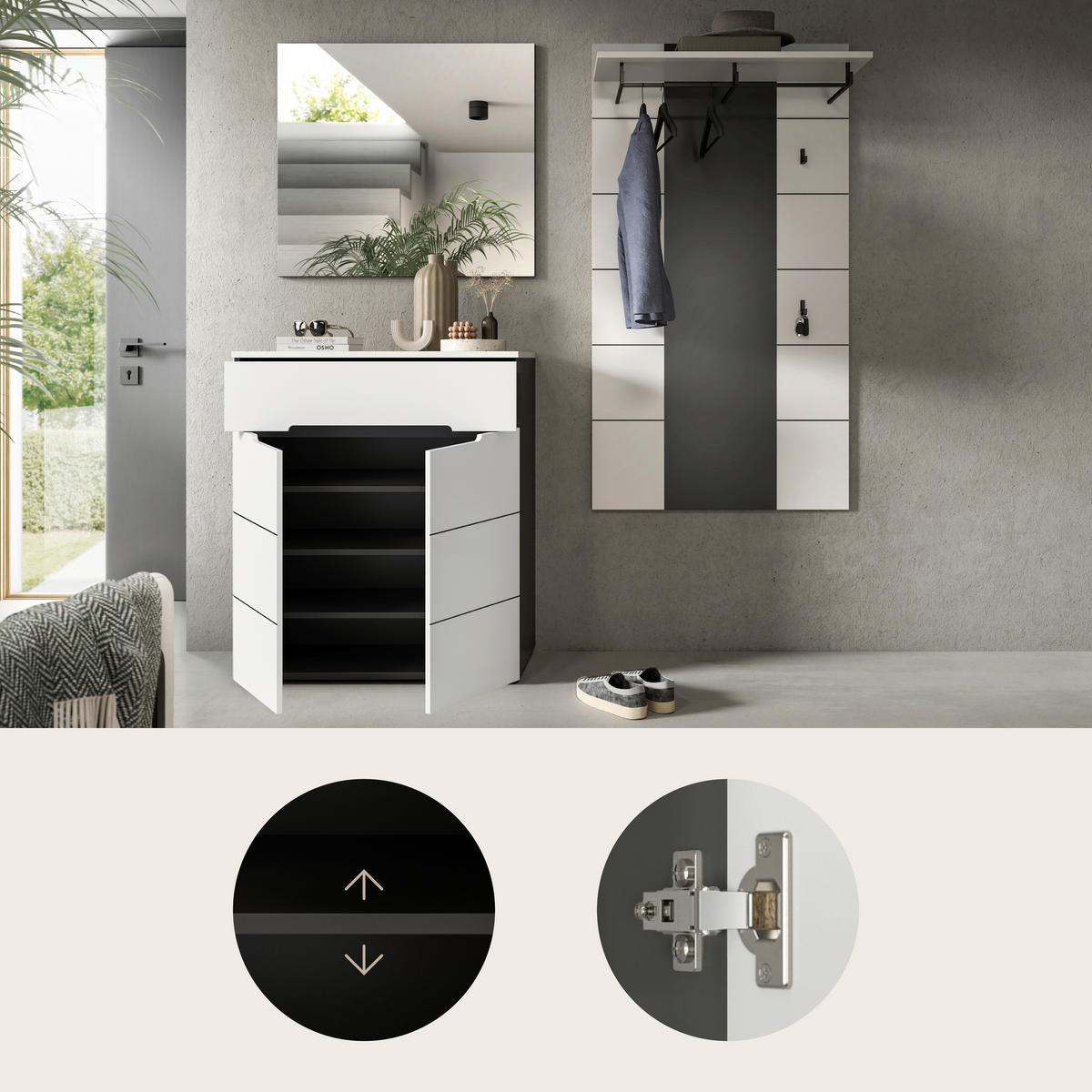 ŠATNA, 175/190/37 cm - šedá/bílá, Design, kompozitní dřevo (175/190/37cm) - Livetastic