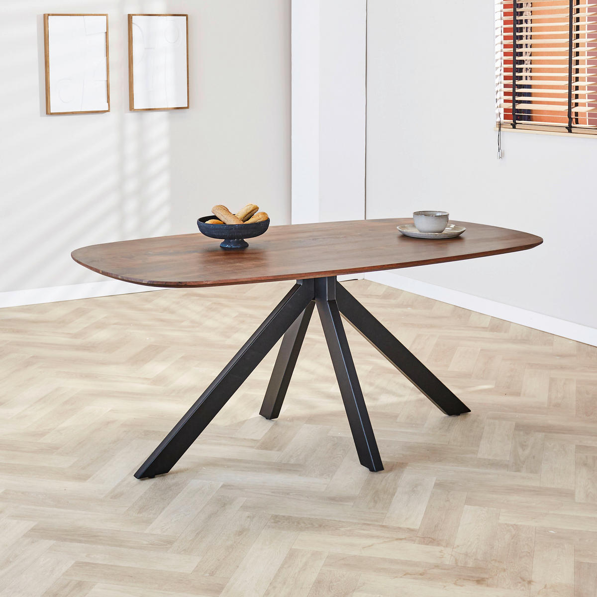 ESSTISCH Akazie oval Braun, Akaziefarben  - Schwarz/Braun, Design, Holz/Metall (160/100/76cm) - MID.YOU