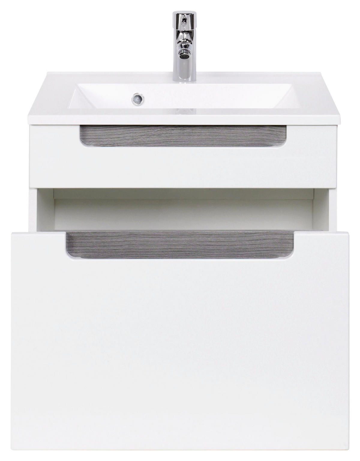 SKŘÍŇKA S UMYVADLEM, bílá, barvy stříbrného dubu, bílá, 60 cm - bílá/barvy stříbrného dubu, Moderní, kompozitní dřevo/kámen (60cm) - Held