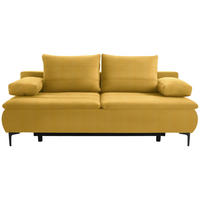BOXSPRINGSOFA  mit Stoffauswahl, Schlafen auf Sitzhöhe, Liegefunktion, Rücken echt Flachgewebe Currygelb  - Currygelb/Schwarz, KONVENTIONELL, Textil/Metall (204/93/100cm) - Novel