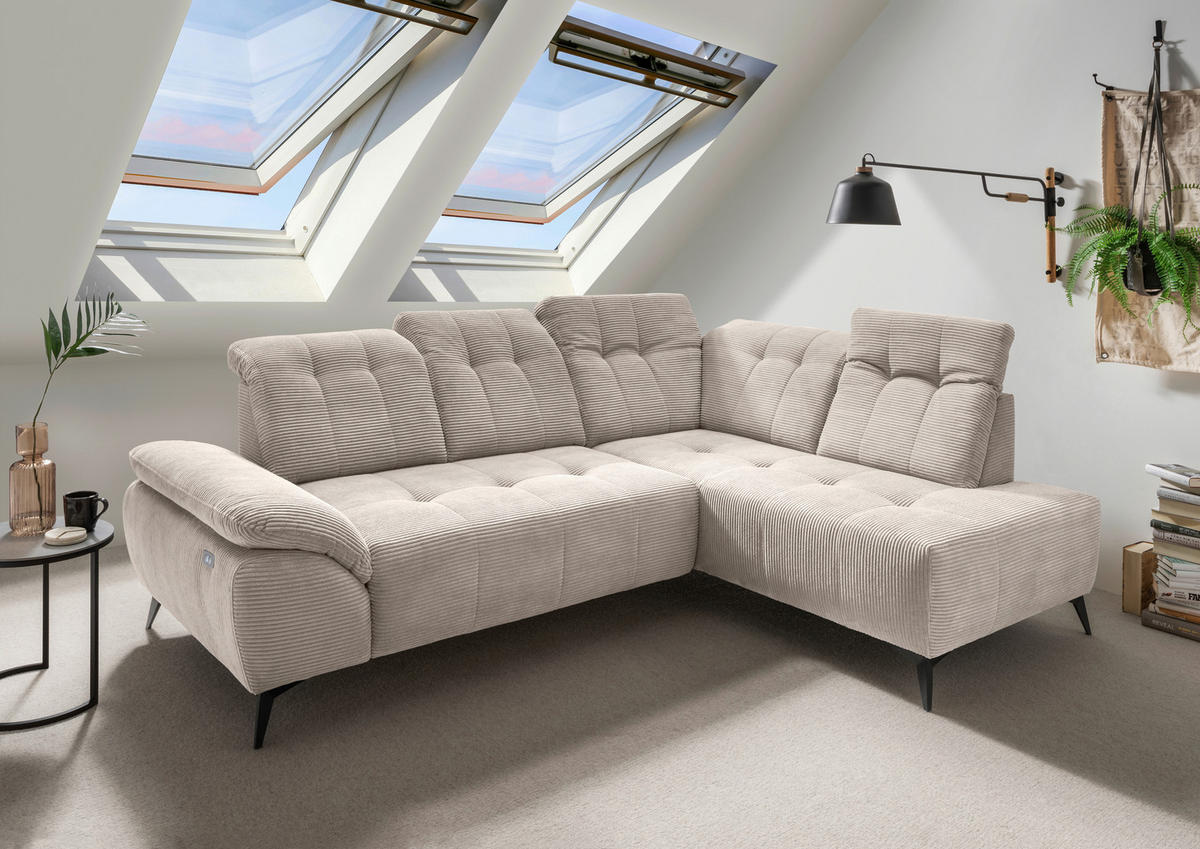 ECKSOFA in Cord Beige  - Beige/Schwarz, Modern, Textil/Metall (272/200cm) - Livetastic