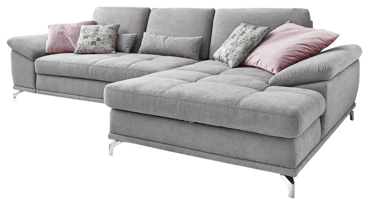 ECKSOFA  in Flachgewebe Silberfarben Sitztiefenverstellung  301/176 cm  - Silberfarben, KONVENTIONELL, Textil/Metall (301/176cm) - Sit & More