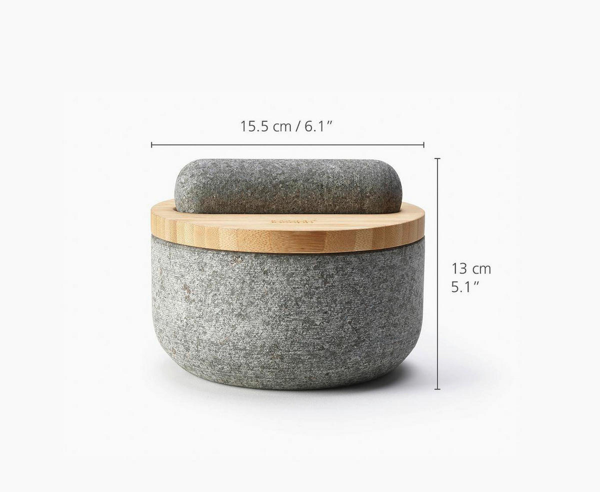 MÖRSERSET    - Grau, Basics, Holz/Stein (15,5/15,5/13cm) - Joseph Joseph