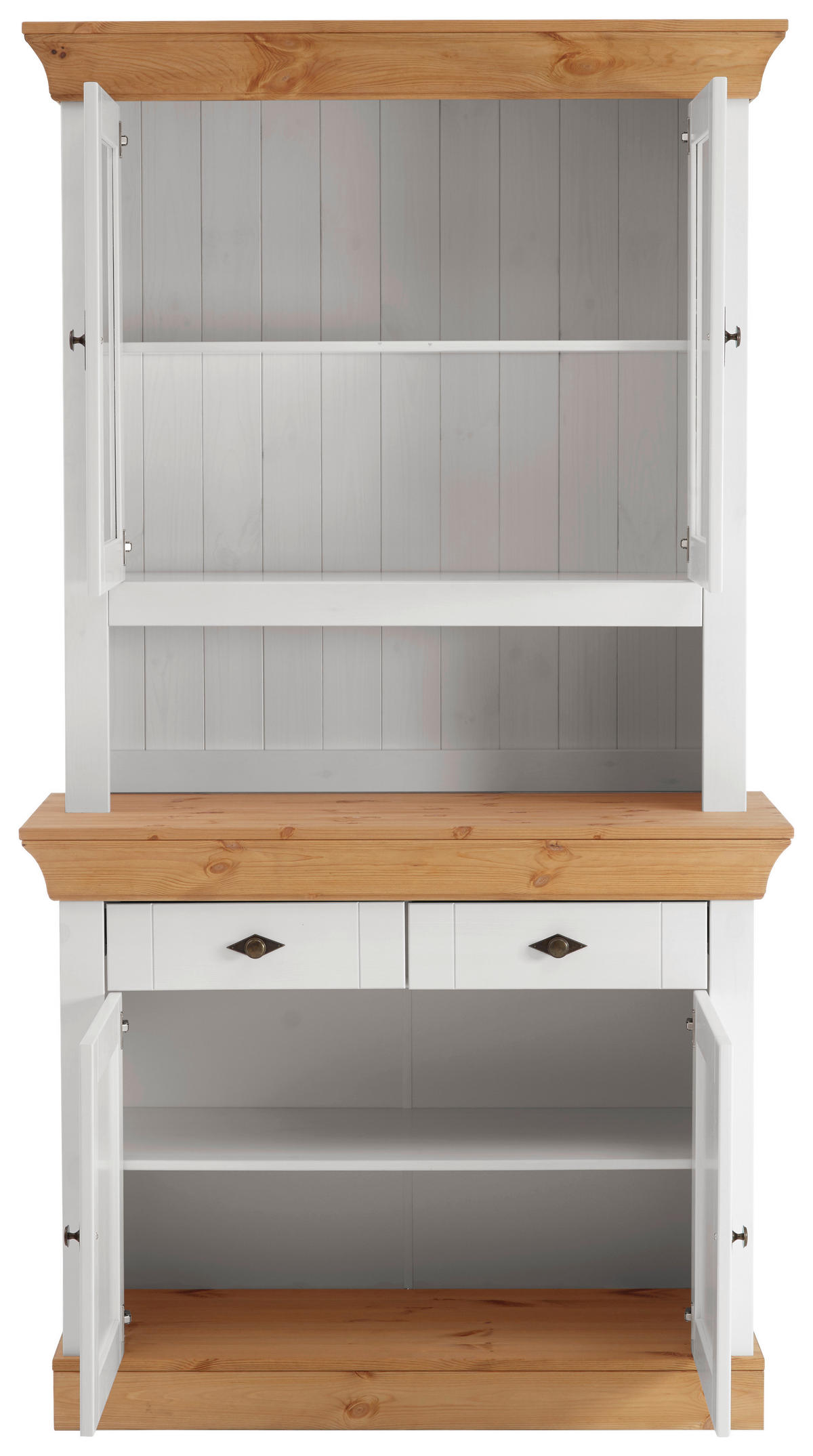 BUFFET 108/197/45 cm  in Weiß, Laugenfarbig  - Laugenfarbig/Weiß, ROMANTIK / LANDHAUS, Glas/Holz (108/197/45cm) - Boxxx