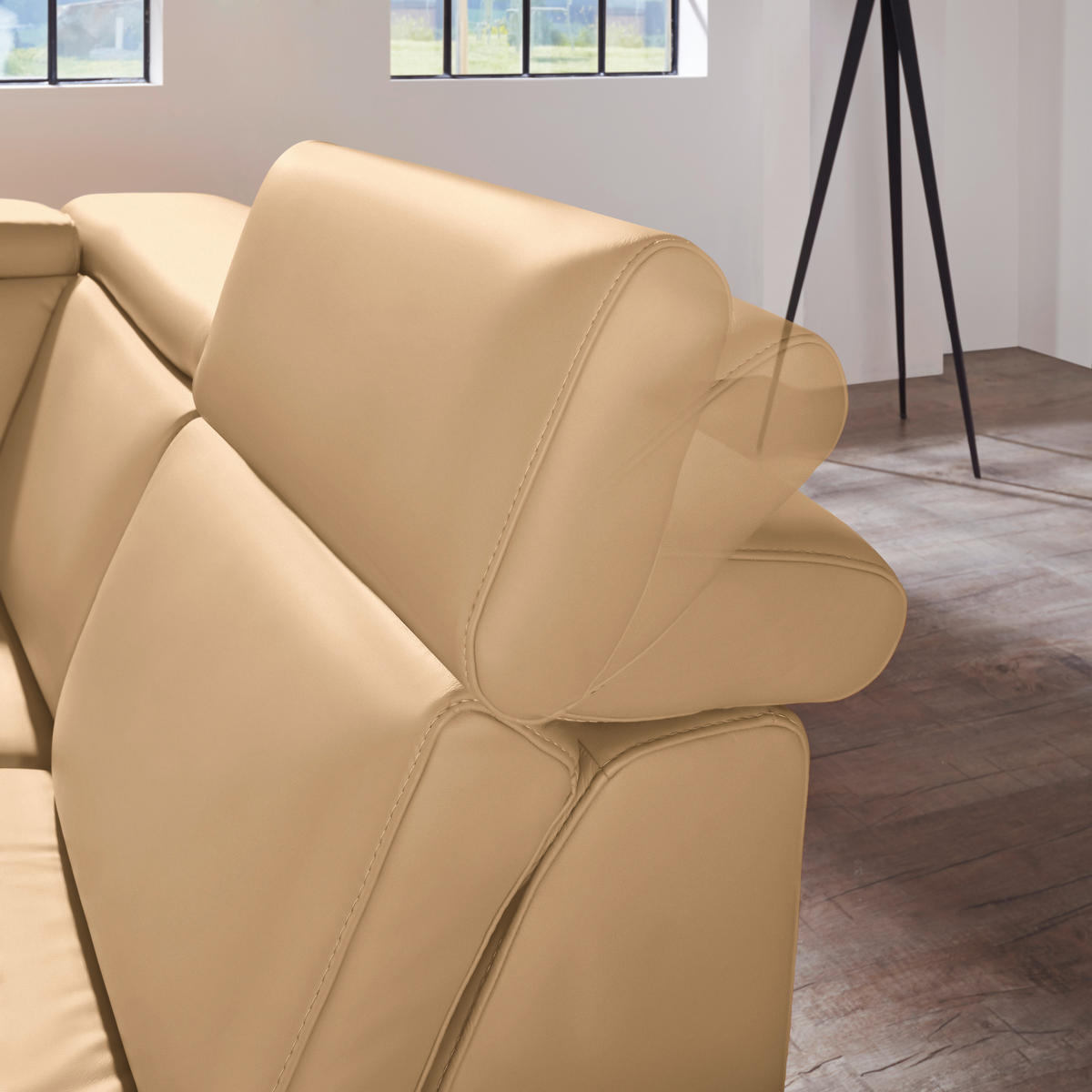 ECKSOFA in Echtleder Honig  - Alufarben/Honig, Design, Leder/Metall (271/239cm) - Cantus