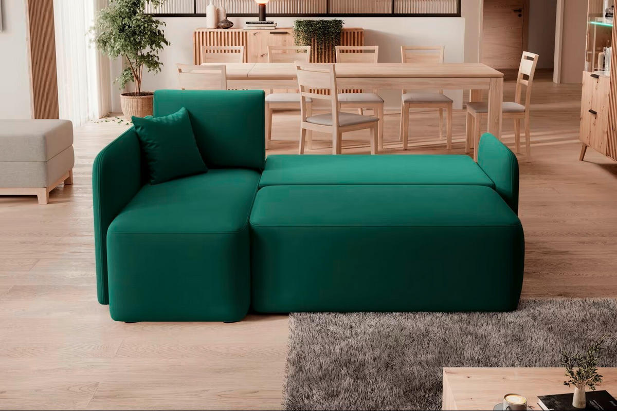 ECKSOFA in Plüsch Grün  150/206 cm  - Schwarz/Grün, Design, Kunststoff/Textil (150/206cm) - MID.YOU