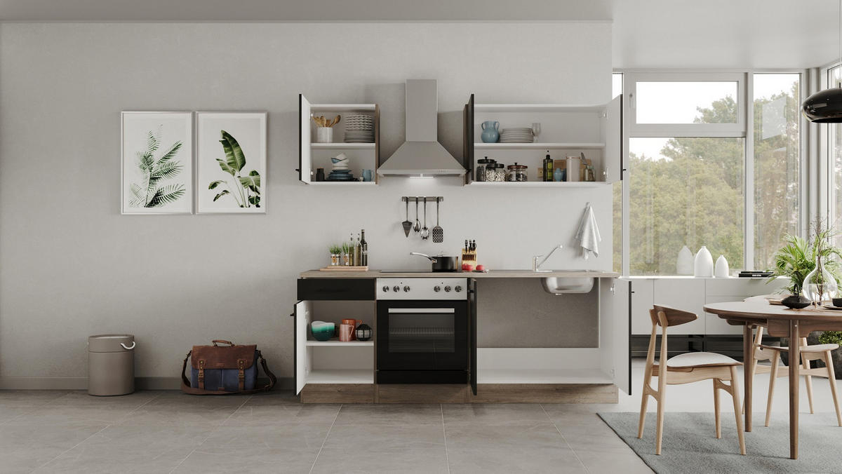 KUCHYNSKÁ LINKA CAPRI 210 - čierna/biela, Modern, kov/kompozitné drevo (210cm) - FlexWell