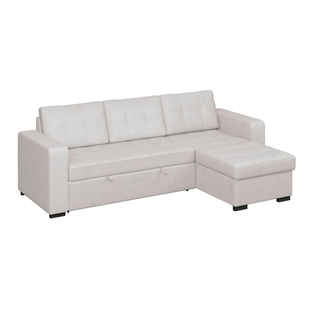 ECKSOFA TURIN Creme Mikrofaser, Struktur Rückenkissen, Bettkasten  - Creme/Schwarz, Trend, Textil/Metall (239/160cm) - MID.YOU