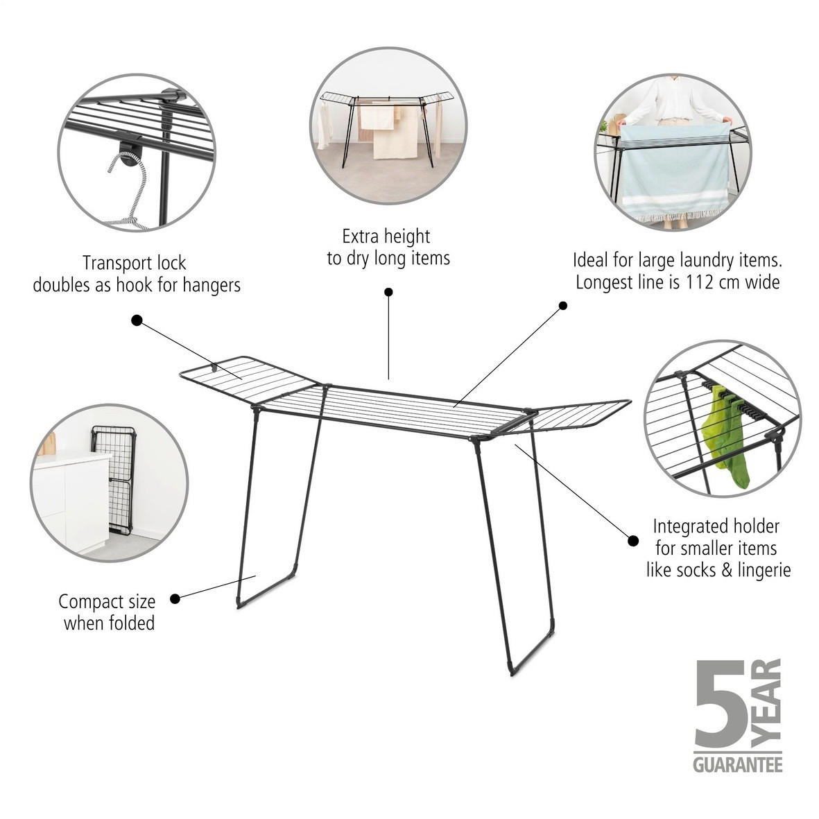 ŽICA ZA SUŠENJE VEŠA - crna, Osnovno, metal (58,8/116,4/5cm) - Brabantia