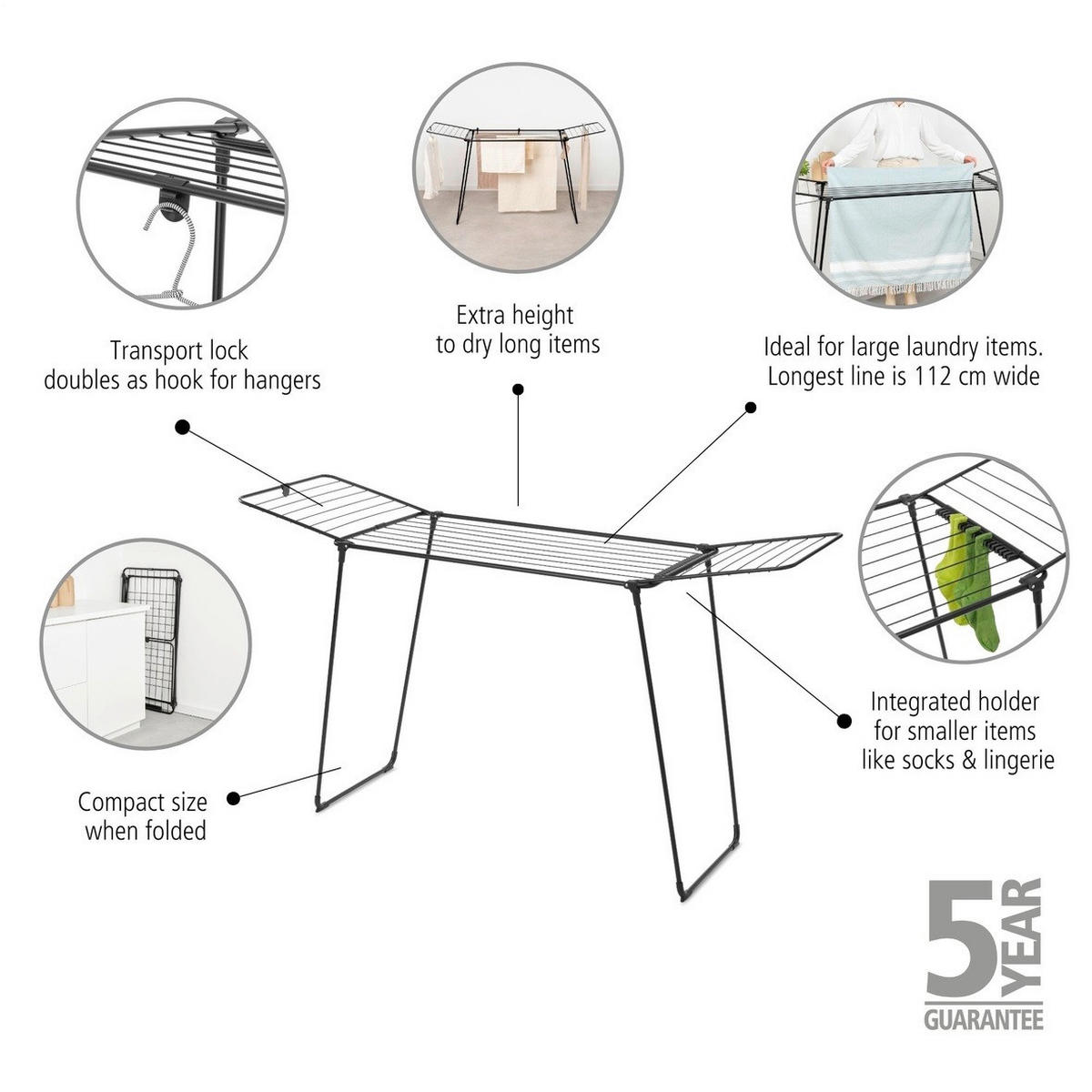 ŽICA ZA SUŠENJE VEŠA - crna, Osnovno, metal (58,8/116,4/5cm) - Brabantia