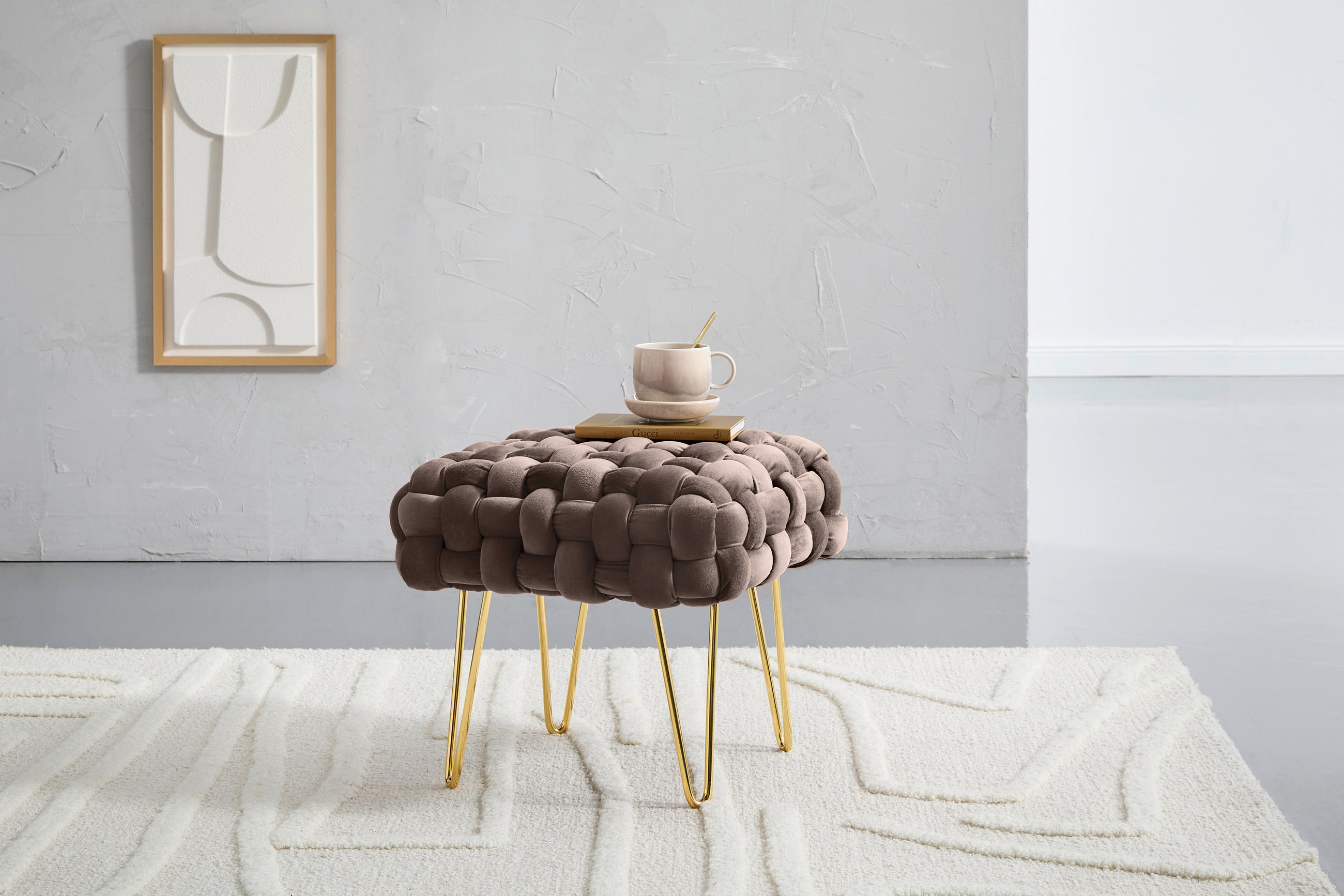 HOCKER Samt Grau, Goldfarben  - Goldfarben/Grau, Trend, Textil/Metall (44/41/44cm) - Xora