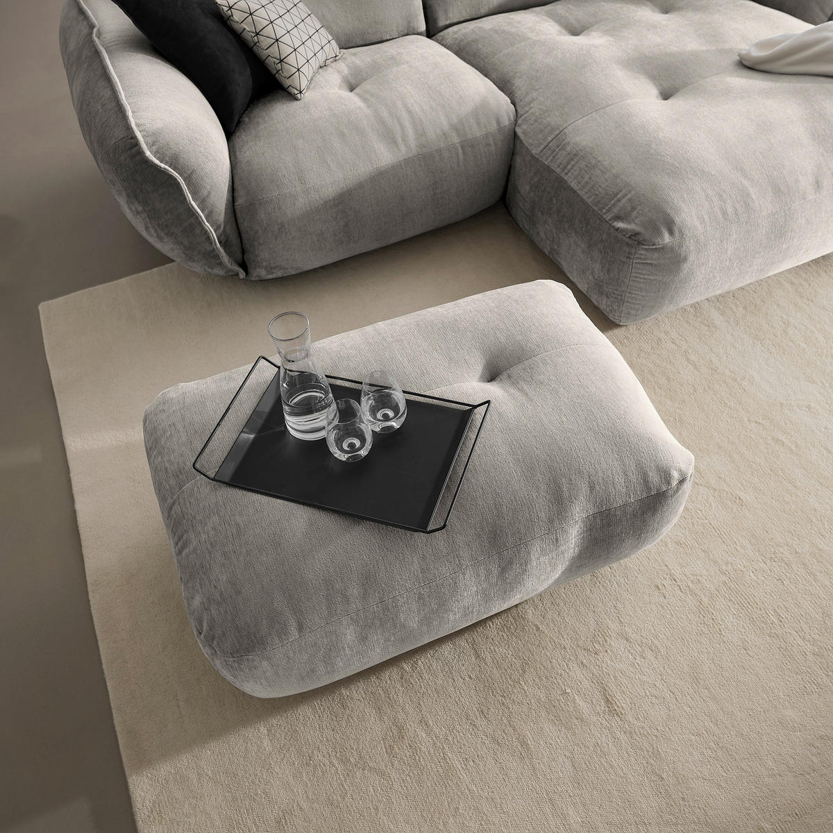 HOCKER in Textil Silberfarben  - Silberfarben/Schwarz, Modern, Kunststoff/Textil (102/46/65cm) - Trendmanufaktur