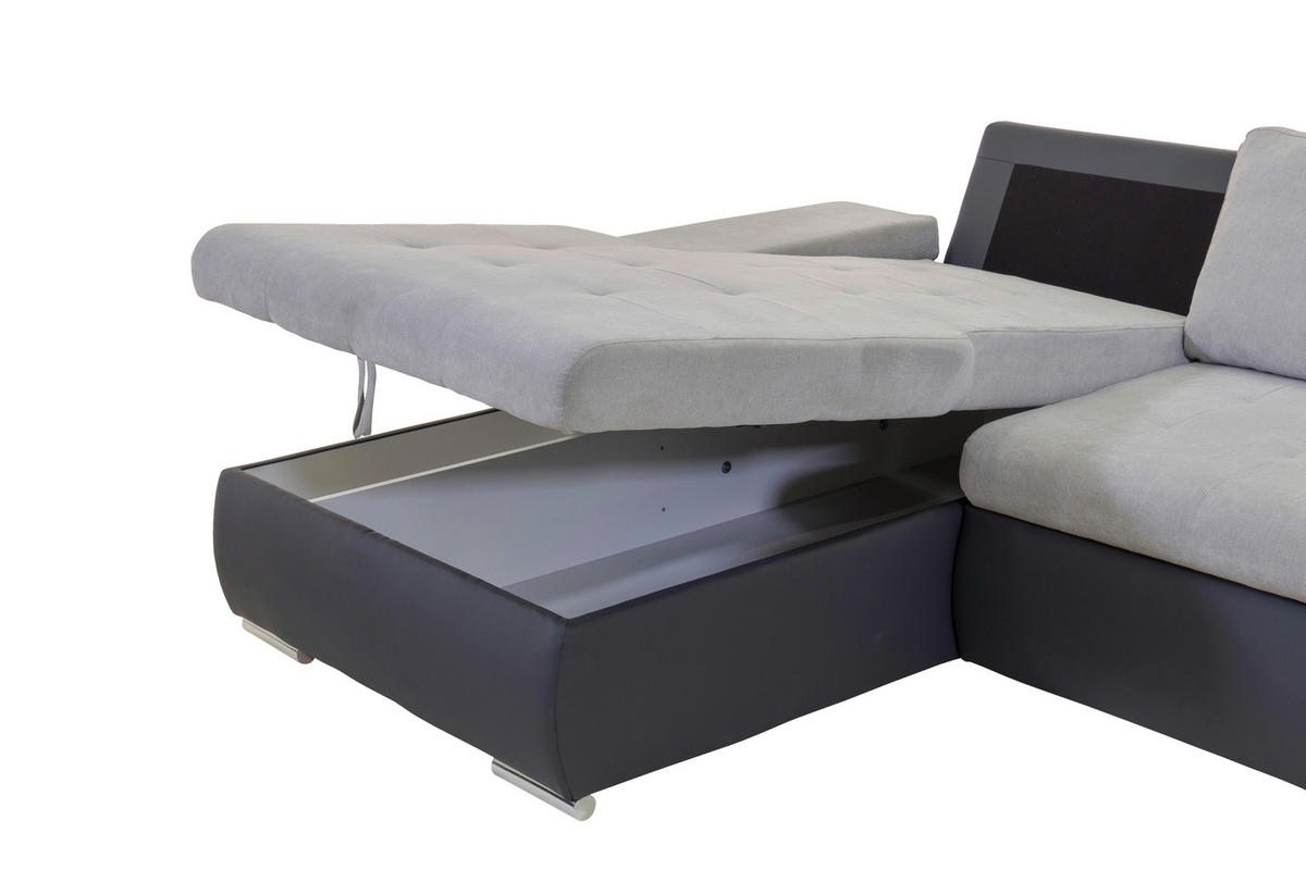 ECKSOFA in Flachgewebe Grau, Dunkelgrau  - Dunkelgrau/Grau, Design, Kunststoff/Textil (175/271cm) - MID.YOU