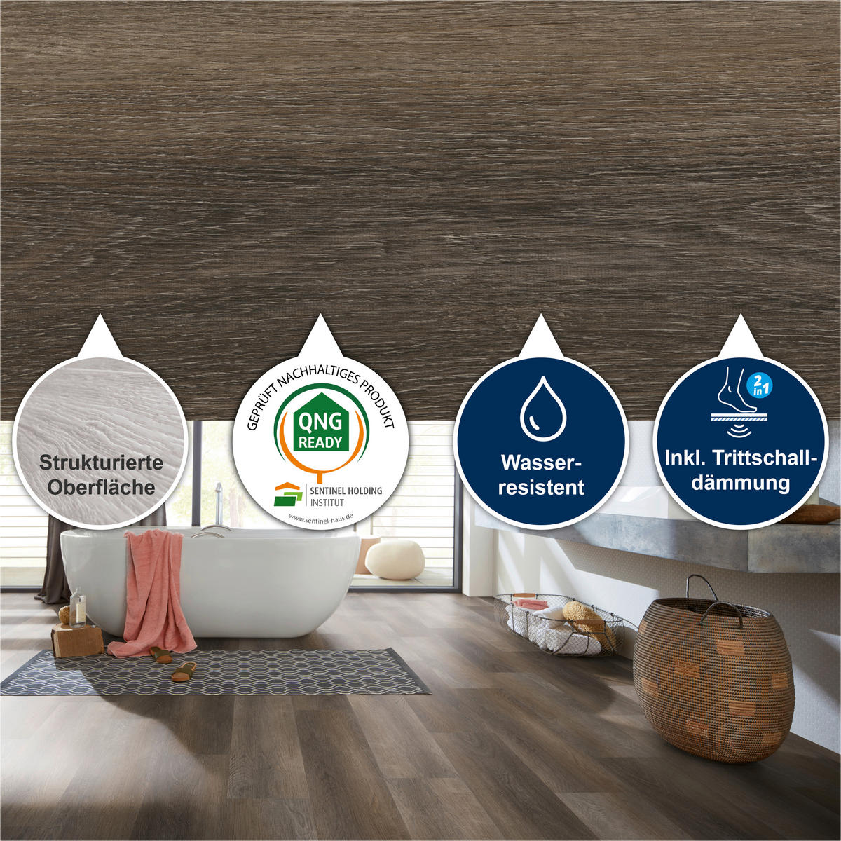 DESIGNBODEN MultilayerPlus  per  m² - Eichefarben/Braun, Basics, Kunststoff (152.4/22.8/0.65cm)