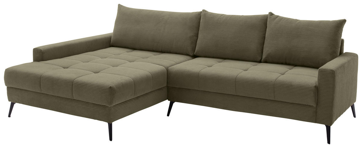 ECKSOFA Grün Cord  - Schwarz/Grün, KONVENTIONELL, Textil/Metall (173/280cm) - Hom`in