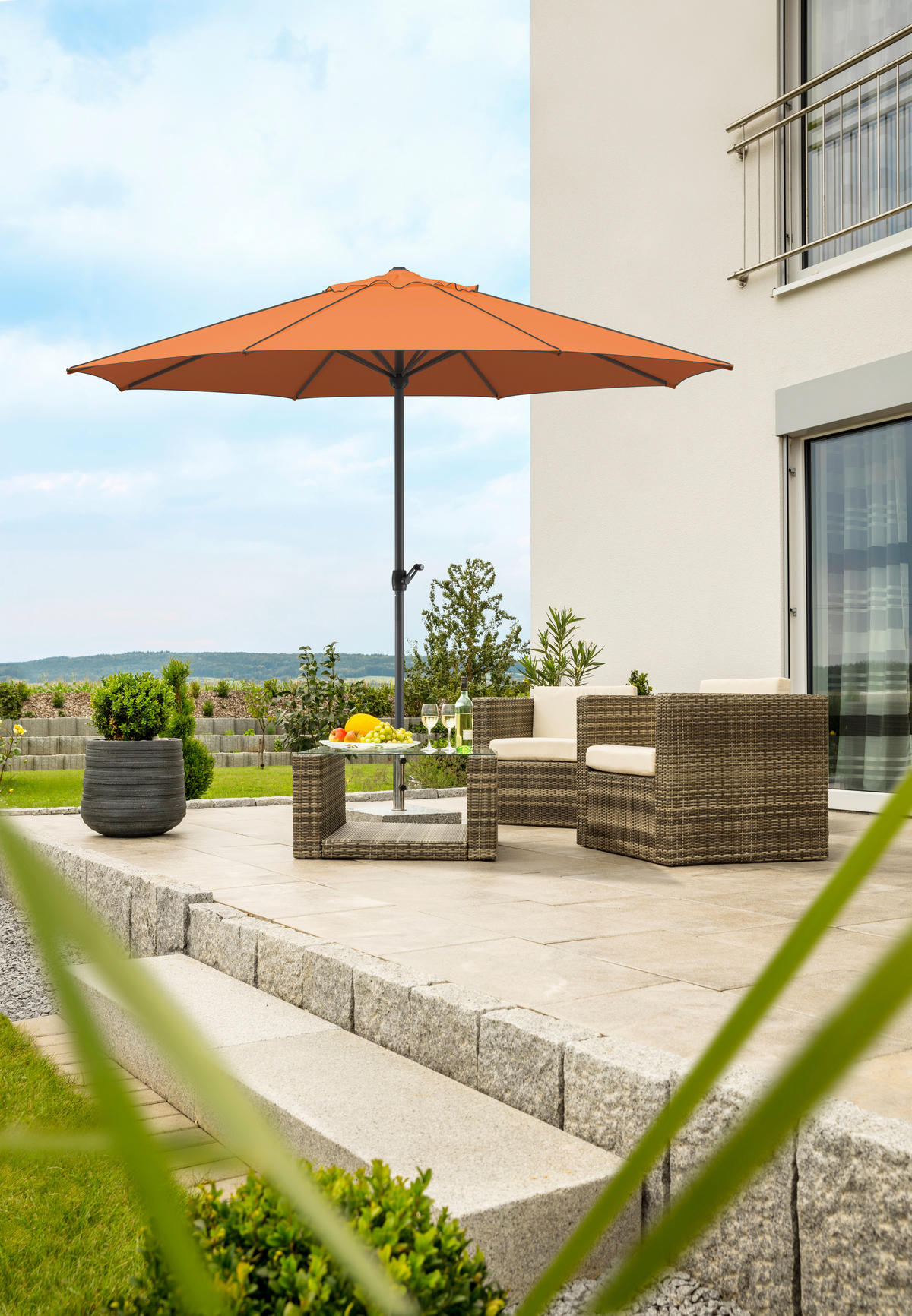 SONNENSCHIRM 350 cm Terracotta  - Anthrazit/Terracotta, Basics, Textil/Metall (350/275cm) - Schneider