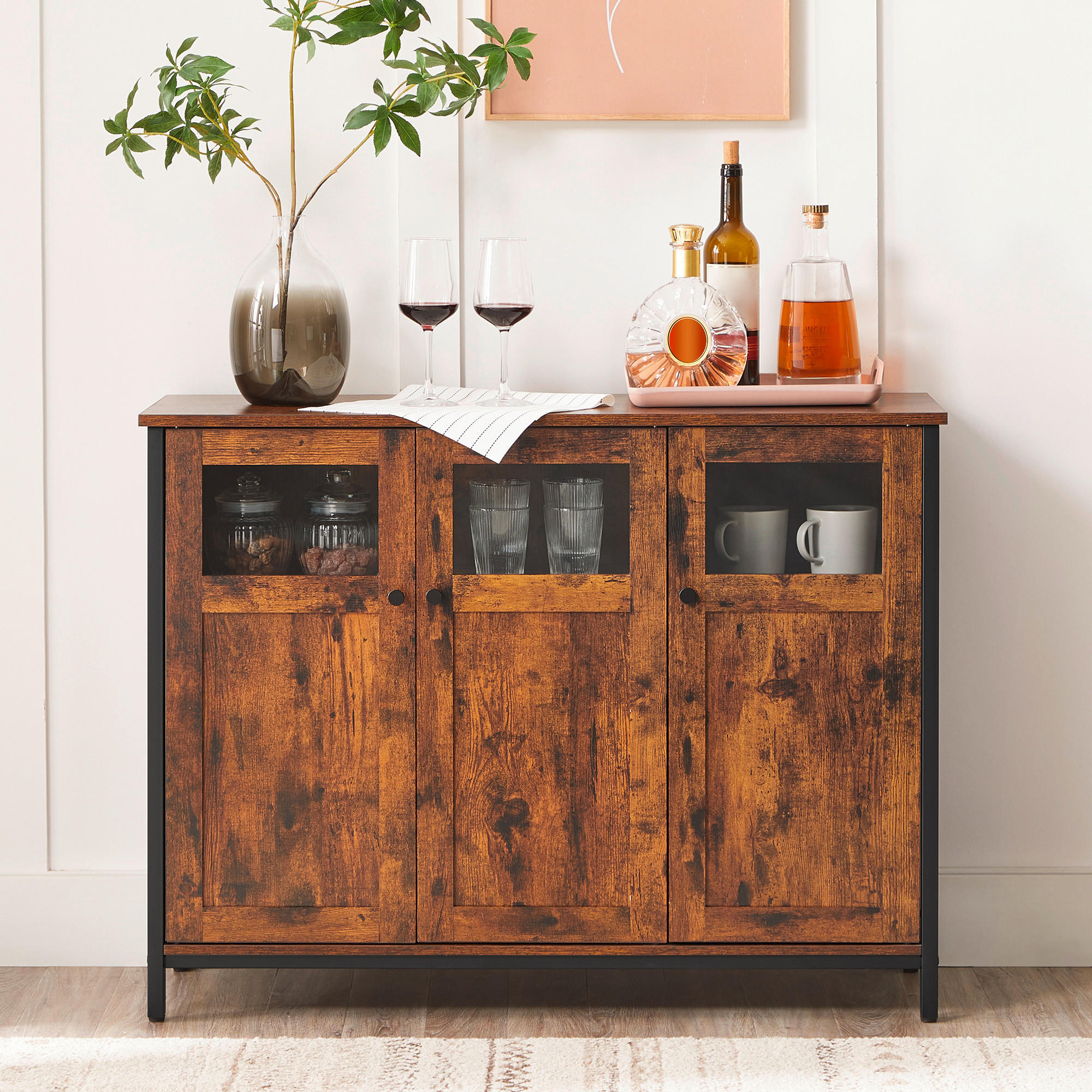 Thumbnail - Mid.you Sideboard, Schwarz, Dunkelbraun, Holzwerkstoff, 6 Fächer, 100x75x35 cm, stehend, Schlafzimmer, Schlafzimmer Komm...