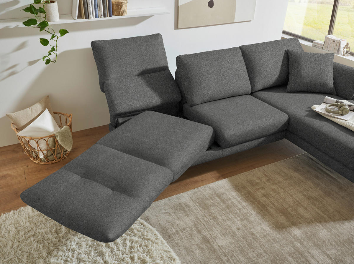 ECKSOFA  in Flachgewebe Dunkelgrau  255-365/175-224 cm  - Dunkelgrau/Schwarz, Design, Textil/Metall (255-365/175-224cm) - Dieter Knoll