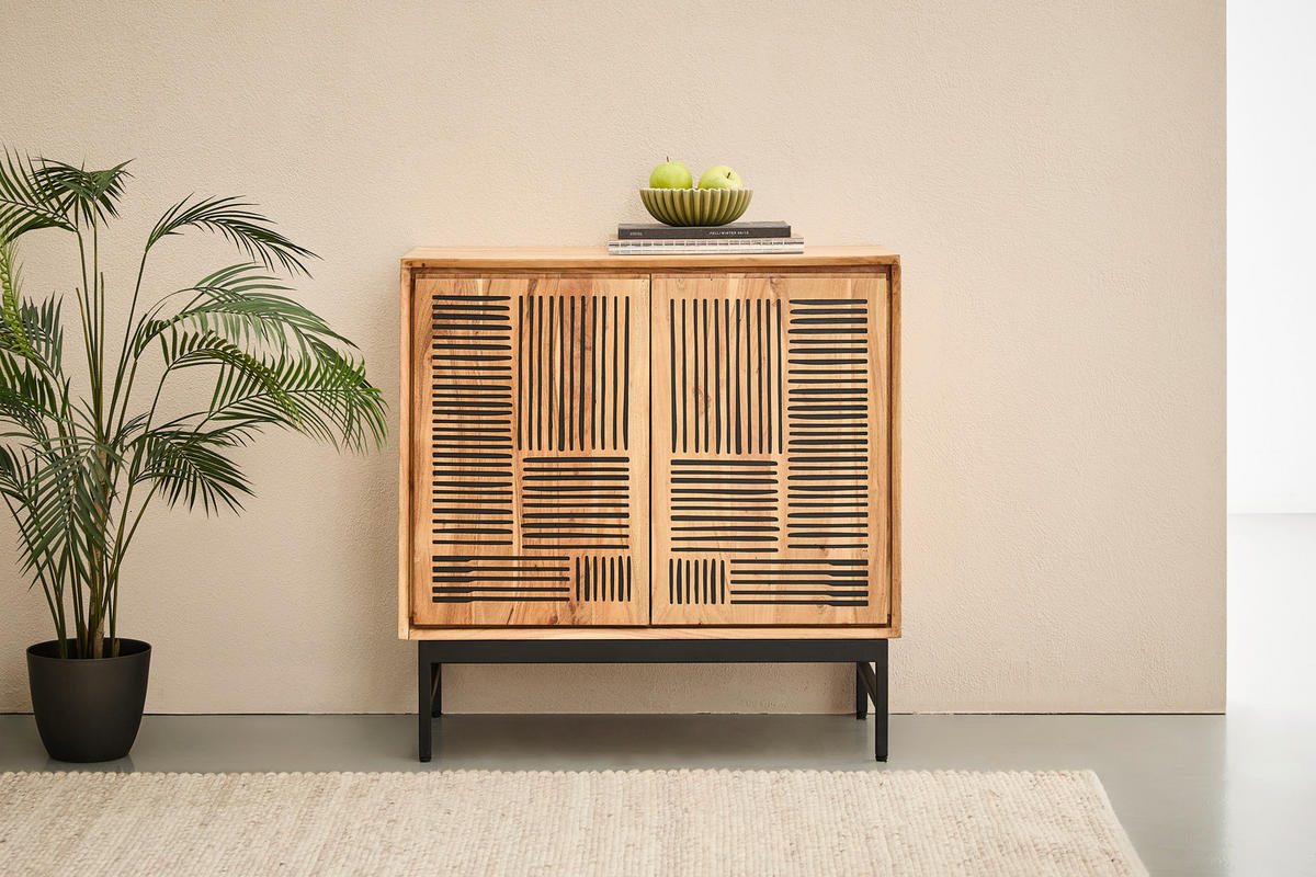 KOMMODE , 85/85/40 cm,  - Schwarz/Akaziefarben, KONVENTIONELL, Holz/Metall (85/85/40cm) - Livetastic