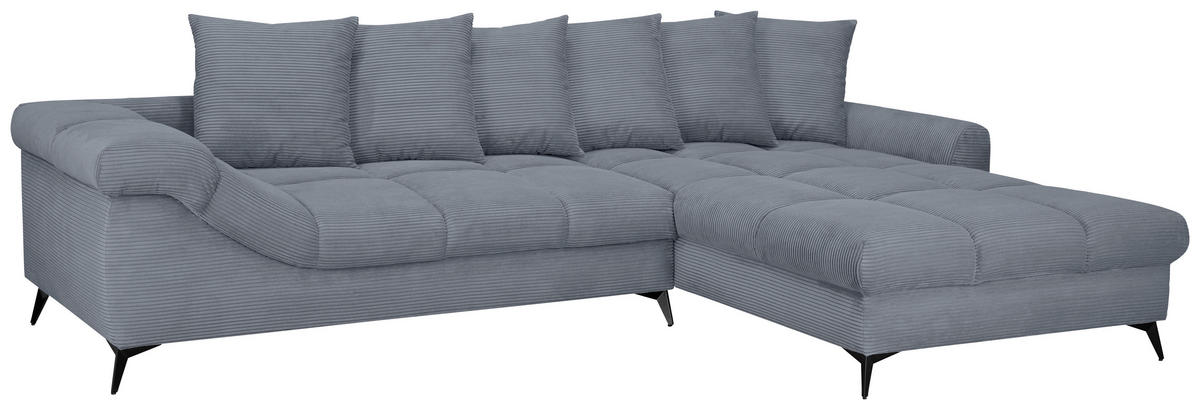 ECKSOFA Grau Cord Rückenkissen, Armlehnenkissen, Rücken echt  - Schwarz/Grau, KONVENTIONELL, Textil/Metall (332/231cm) - Carryhome