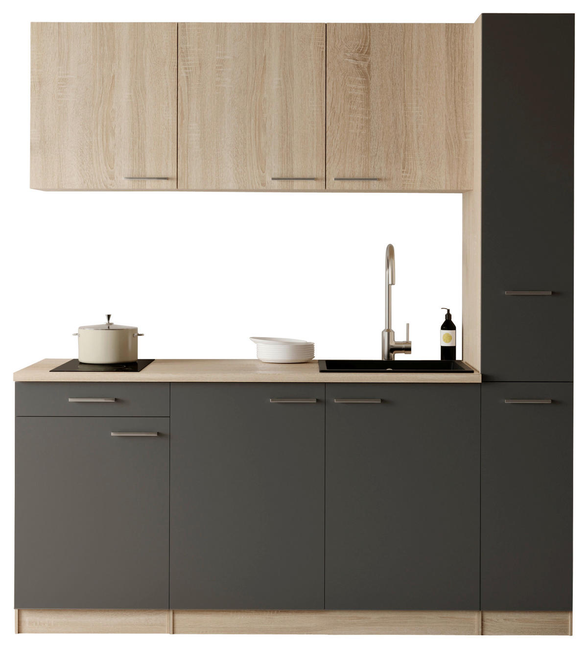 KUHINJSKI BLOK - siva/barve hrasta, Design, umetna masa/leseni material (180cm) - Respekta