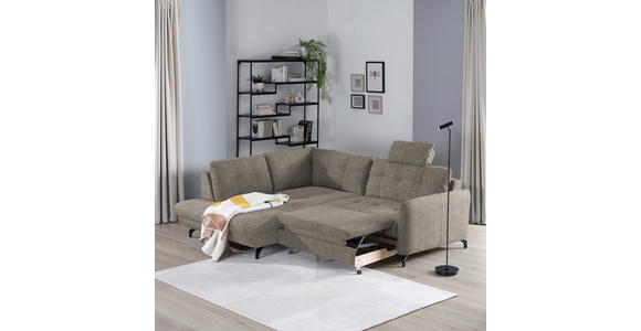 ECKSOFA in Flachgewebe, Leinenoptik Hellbraun  - Hellbraun/Schwarz, Design, Textil/Metall (208/247cm) - Xora