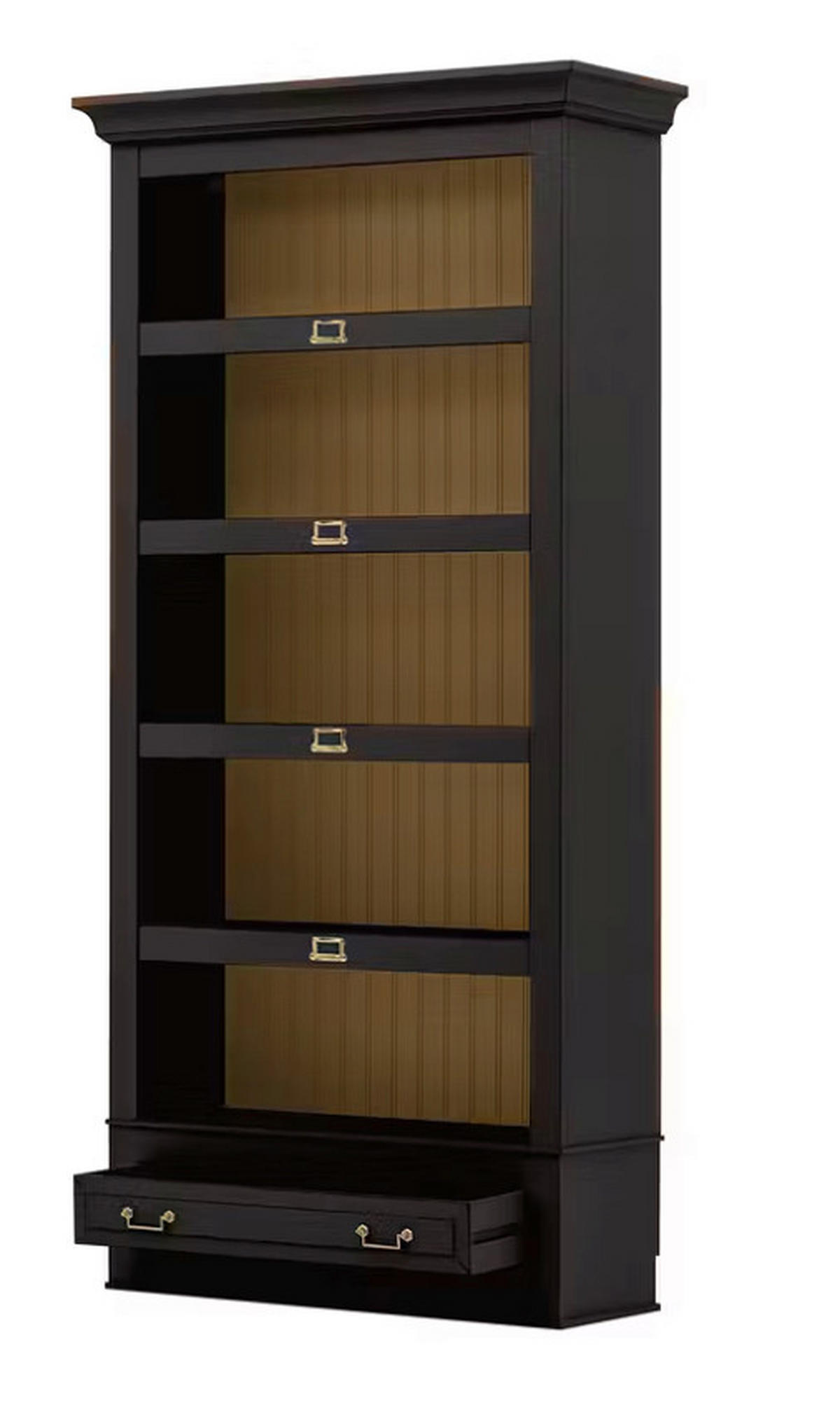 REGAL Pinie massiv Schwarz  - Schwarz/Bronzefarben, LIFESTYLE, Holz/Metall (117/238,5/46,5cm) - Livetastic