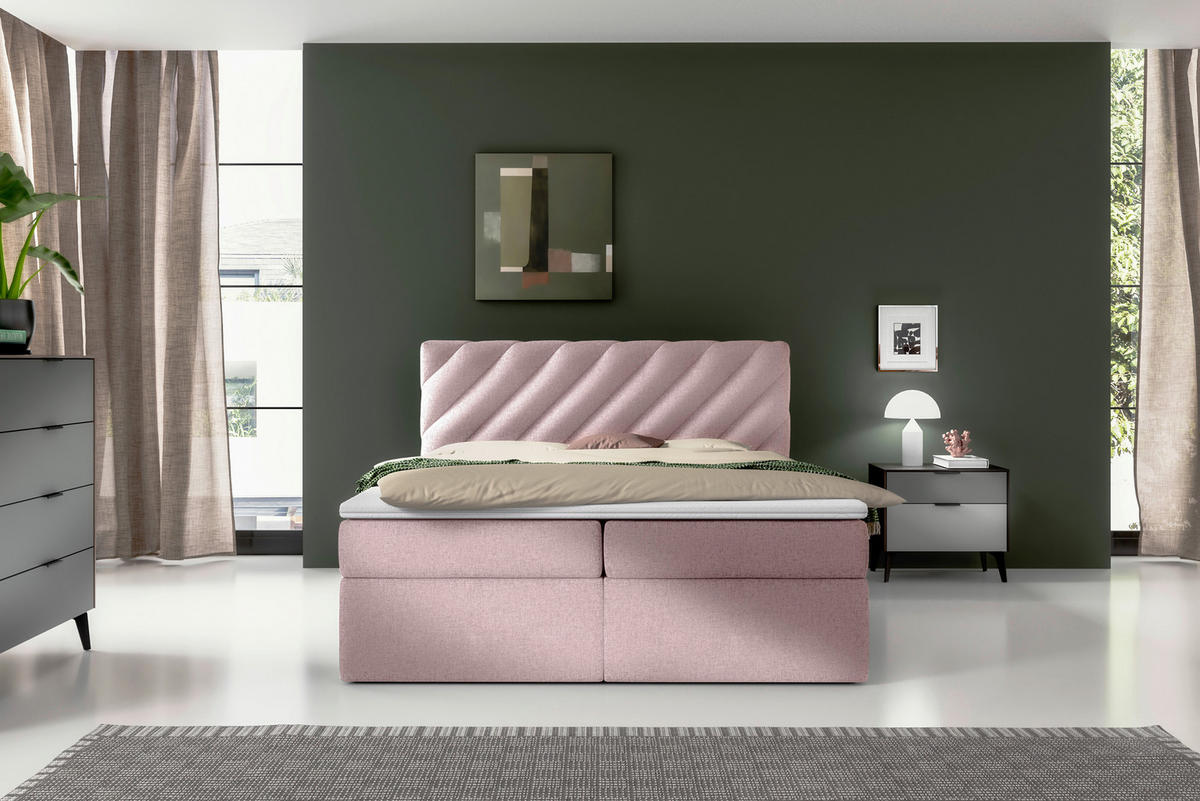 BOXBETT 180/200 cm  in Rosa  - Beige/Schwarz, MODERN, Textil (180/200cm) - MID.YOU