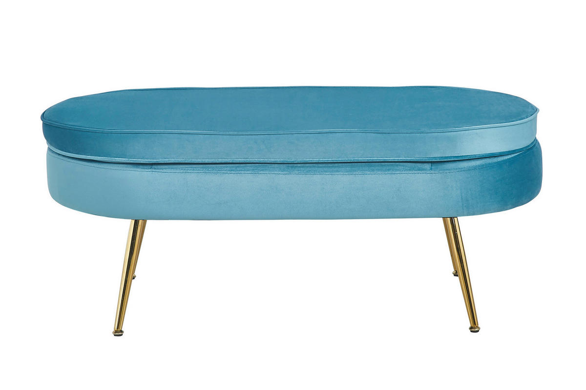 HOCKER Samt Blau  - Blau/Goldfarben, MODERN, Textil/Metall (99/40/44cm) - Livetastic