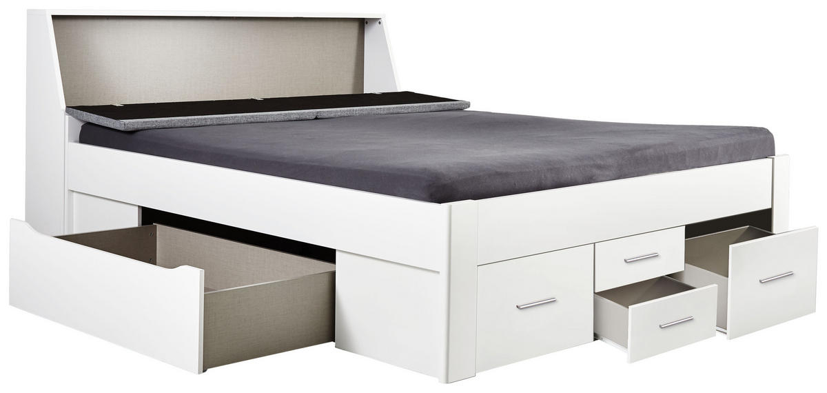 STAURAUMBETT 180/200 cm  in Weiss, Hellgrau   - Weiss/Hellgrau, Konventionell, Holzwerkstoff/Textil (180/200cm) - Ti'me
